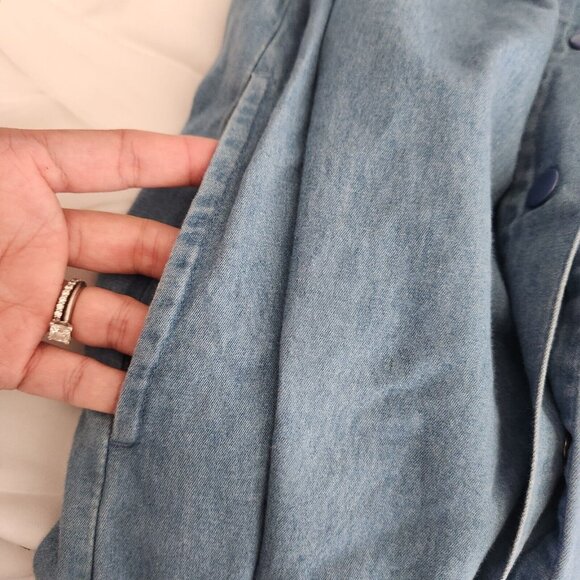 Go Softly Patio Denim House Muumuu Dress Zipper Small Embroidery Short Sleeves - Picture 11 of 12